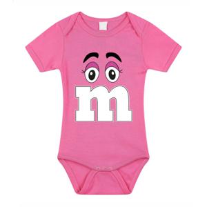 Bellatio Decorations Baby rompertje - letter M - roze - kraam cadeau - babyshower - cadeau romper 92 (18-24 maanden)  -