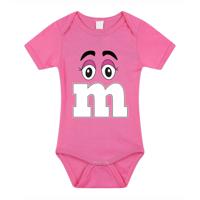 Bellatio Decorations Baby rompertje - letter M - roze - kraam cadeau - babyshower - cadeau romper 92 (18-24 maanden)  - - thumbnail