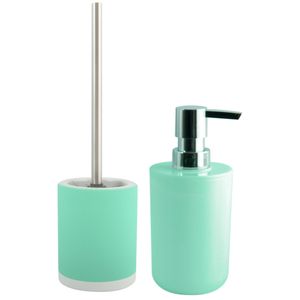 Toiletborstel in houder 38 cm/zeeppompje set Moods - keramiek - mintgroen