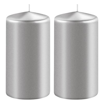 Enlightening Candles Cilinder stompkaars - 2x - zilver - D6 x H10 cm - 36 branduren