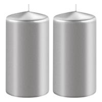 Enlightening Candles Cilinder stompkaars - 2x - zilver - D6 x H10 cm - 36 branduren