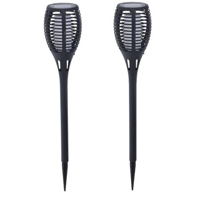Set van 4x stuks pro garden solar fakkels/toorts - zwart - met vlam effect - zonne-energie - 49 cm -