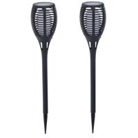 Set van 4x stuks pro garden solar fakkels/toorts - zwart - met vlam effect - zonne-energie - 49 cm -