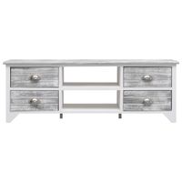 The Living Store Tv-meubel - Paulowniahout en MDF - 108x30x40cm - Wit/Grijs