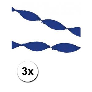 3 blauwe crepe papier slingers 5 m   -
