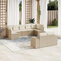 9-delige Loungeset met kussens poly rattan beige