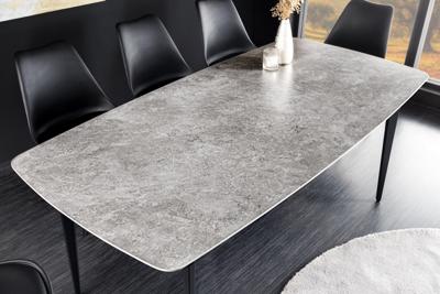 Design eettafel MILANO 160 cm grijs keramiek gemarmerd zwart metalen poten - 44767