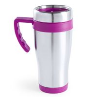 Warmhoudbeker/thermos isoleer koffiebeker/mok - RVS - zilver/roze - 450 ml - thumbnail