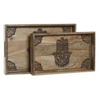 Set van trays Home ESPRIT Natuurlijk Mangohout 43,5 x 27 x 5,5 cm (2 Stuks)