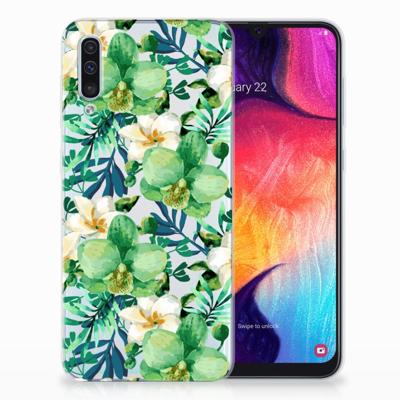 Samsung Galaxy A50 | TPU Case | Orchidee Groen Samsung Galaxy A50 | TPU Case | Orchidee Groen