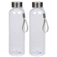 Waterfles met RVS schroefdop en nylon polslus - 2x - transparant - 550 ml - Sportfles - Bidon