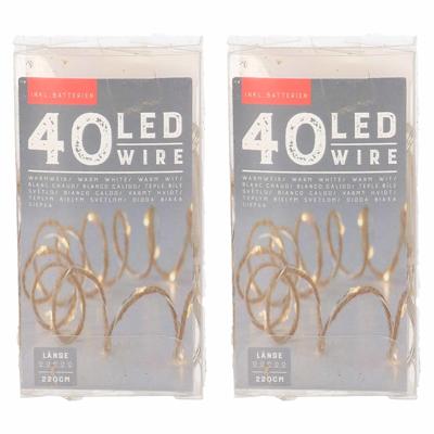 Bellatio Decorations Kerstverlichting jute - 2x - warmt wit - op batterij - 220 cm