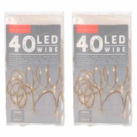 Bellatio Decorations Kerstverlichting jute - 2x - warmt wit - op batterij - 220 cm