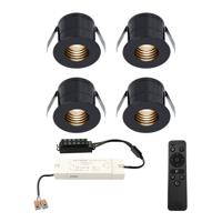 Set van 4 Betty LED Mini Inbouwspots met Trafo - 12 Volt 3 Watt 140 lumen - Dimbaar - Verzonken - Plat 37mm - 2700K - IP44 waterdicht - Zwart - Veranda spotjes - overkapping spotjes