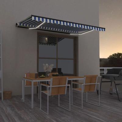 Luifel handmatig uittrekbaar met LED 400x350 cm blauw en wit