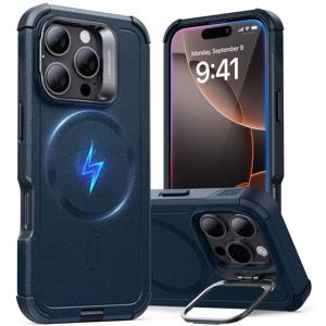 iPhone 16 Pro Cyber Tough Case with Stash Stand (HaloLock) Dark Blue