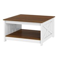 Landhuis Salontafel 78 cm Vierkante Salontafel met Opbergvak 2-laags Vintage Tafel Wit & Bruin