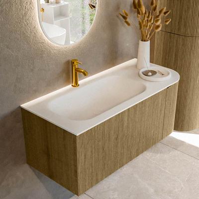 Badmeubel Mondiaz Kurve | 105 cm cm | Meubelkleur Dusk | Wastafelkleur Talc | Solid surface | Wasbak links zijde spoelbak | 1 kraangat