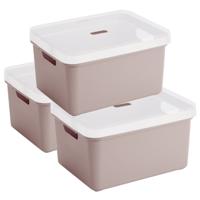 Sunware opbergbox - 3x stuks - 32 liter - roze - kunststof - transparante deksel - 45x35x24 cm