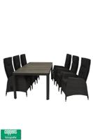 Qopps Queens tuintafel 220 antraciet met 6 tuinstoelen Manhattan