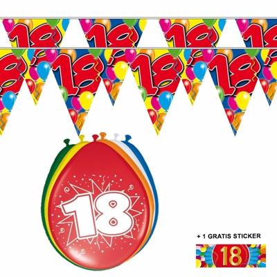 Shoppartners 18 jaar versiering set - kamer - 2x vlaggenlijnen - 8x ballonnen - gratis sticker