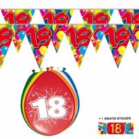 Shoppartners 18 jaar versiering set - kamer - 2x vlaggenlijnen - 8x ballonnen - gratis sticker