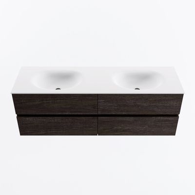 MONDIAZ VICA 150cm badmeubel onderkast Dark Brown 4 lades. Wastafel MOON dubbel 2 kraangaten, kleur Talc.