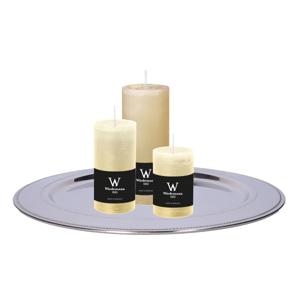 Cilinderkaarsen set van 3 met kaarsenbord - creme wit - 6x9/6x12/7x16 cm - rustieke kaarsen