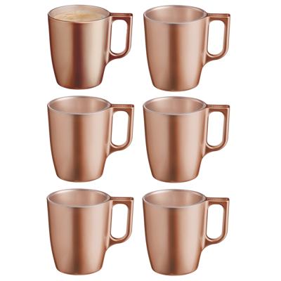 Koffiemokken Monaco - 6x stuks - Hard Glas - caramel bruin - 250 ml - 9 cm - Flashy metallic finish