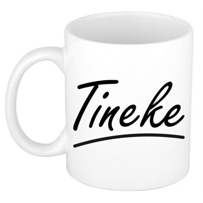 Tineke Naam koffiemok - beker - met sierlijke letters - wit - 300 ml - Cadeau - Dames