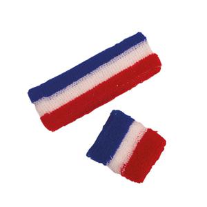 Zweetbandjes set - rood/wit/blauw - verkleed accessoires - hoofd en pols - Nederland/Frankrijk