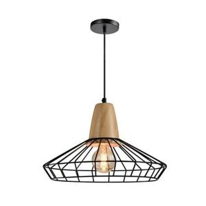 QUVIO Hanglamp rond staaldraad en hout - QUV5051L-BLACK