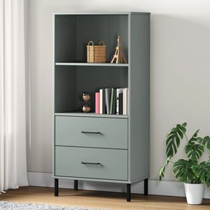 Boekenkast met 2 lades OSLO 60x35x128,5 cm massief hout grijs