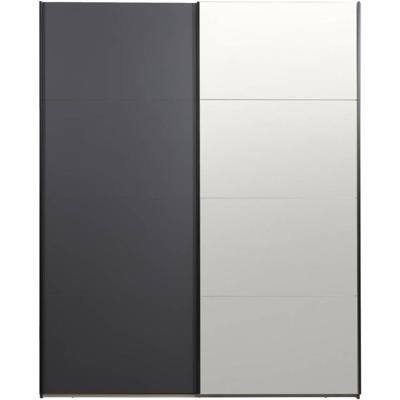 Leen Bakker - Schuifdeurkast Bergamo - Antraciet/spiegel - 221x178,5x66,6 Cm - Spaanplaat - Grijs - 178.5x221x66.6 Cm