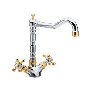 Wastafelmengkraan Sapho Antea 2-knop Uitloop Recht 24 cm Chroom / Goud Sapho