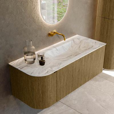 Badmeubel Mondiaz Kurve-Dlux | 115 cm cm | Meubelkleur Dusk | Wastafelkleur Glace | Solid surface | Wasbak rechter zijde spoelbak | Zonder kraangat(en)