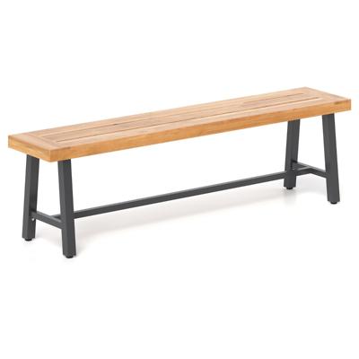 160 cm Acacia Houten Buitenbank 3-Persoons Terrasbank met 360 kg Capaciteit Rugloze Buitenbank met Stevig Metalen Frame