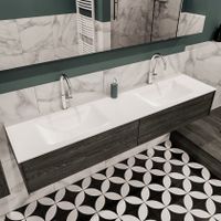Mondiaz Lush Cloud badmeubel eiken donker bruin 180 cm 2 lades solid surface dubbele spoelbak 2 kraangaten