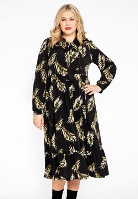 Yoek Jurk met strik PALM | Zwart | Maat 46/48