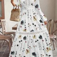 Bon&Bon Plus Size Floral Boho Maxi Dress | Long Lantern Sleeve Multicolor / 3XL