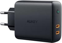AUKEY PA-D5 GaN oplader voor mobiele apparatuur Zwart 2xUSB C Power Delivery 3.0 63W 6A Dynamic Detect