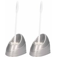 2x Zilveren toiletborstels/wc-borstels met houder kunststof 45 cm - Toiletborstels - thumbnail