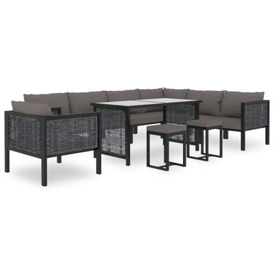 vidaXL 10-delige Loungeset met kussens poly rattan antraciet vidaXL 10-delige Loungeset met kussens poly rattan antraciet