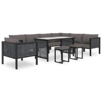 vidaXL 10-delige Loungeset met kussens poly rattan antraciet - thumbnail