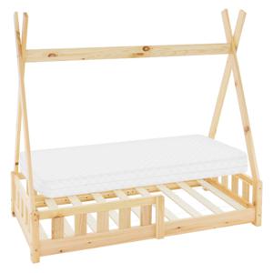 ML-Design Kinderbed tipi 70x140 cm naturel met matras, valbeveiliging en lattenbodem, gemaakt van grenenhout