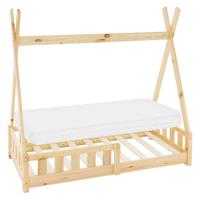 ML-Design Kinderbed tipi 70x140 cm naturel met matras, valbeveiliging en lattenbodem, gemaakt van grenenhout