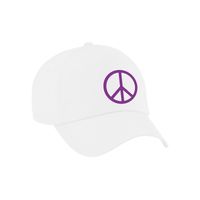 Paars peace teken verkleed pet/cap wit volwassenen - thumbnail