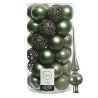 37x stuks kunststof kerstballen 6 cm incl. glazen piek mosgroen