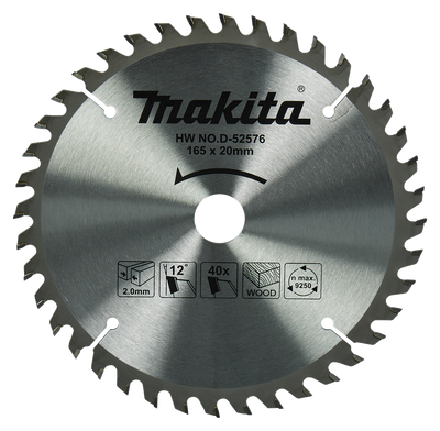 Makita Accessoires Cirkelzaagblad Hout | Standaard, 165x20x2,0 40T 18g - D-52576 - D-52576