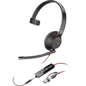 HP Poly Blackwire C5210 On Ear headset Computer Kabel Mono Zwart Noise Cancelling Headset, Volumeregeling, Microfoon uitschakelbaar (mute)